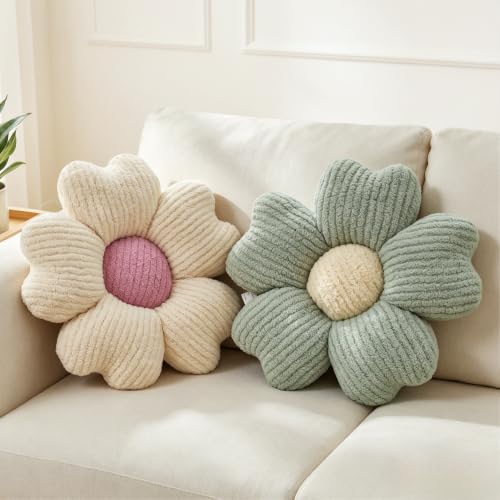 JZNEXD 2Pcs Flower Pillow Cute Green Decorative Throw Pillows for Bed Couch