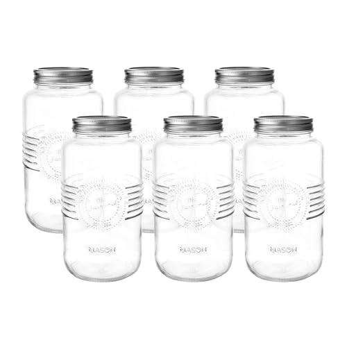 Salisbury & Co Old Fashioned 6-Piece 2L Mason Jar with Lid – Fermenting, Meal Prep & Bulk Storage – Clear