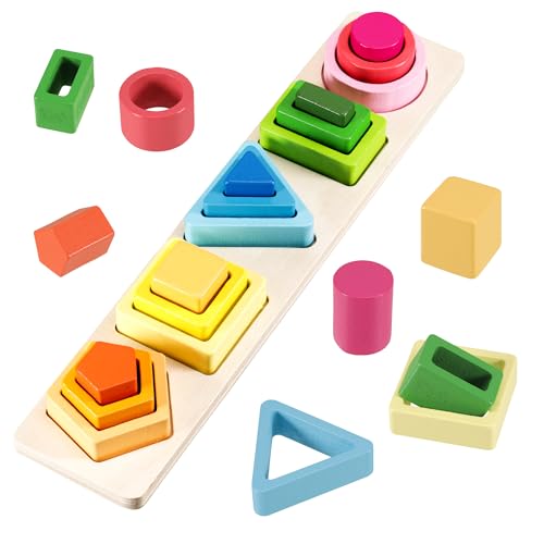 Nilioyul Montessori Spielzeug ab 1 2 Jahr, Holzspielzeug Motorikspielzeug Baby Holz Sortier & Stapelturm Kinderspielzeug, Lernspielzeug Geschenk 1 Jahr Junge Mädchen