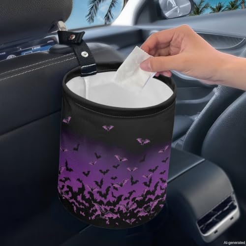 Image of Halloween Bats Car Trash Can Collapsible Portable Small Car Garbage Bin for Front Seat, Back Seat, Floor, Headrest Rubbish Bin Universal for SUV Trucks