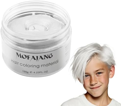 White Hair Color Wax Pomades 4.23 oz - Natural Hair Coloring Wax Material Disposable Hair Styling Clays Ash for Cosplay, Party (White)