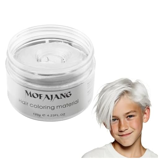 VOLLUCK White Hair Color Wax Pomades 4.23 oz - Natural Hair Coloring Wax Material Disposable Hair Styling Clays Ash for Cosplay, Party (White)
