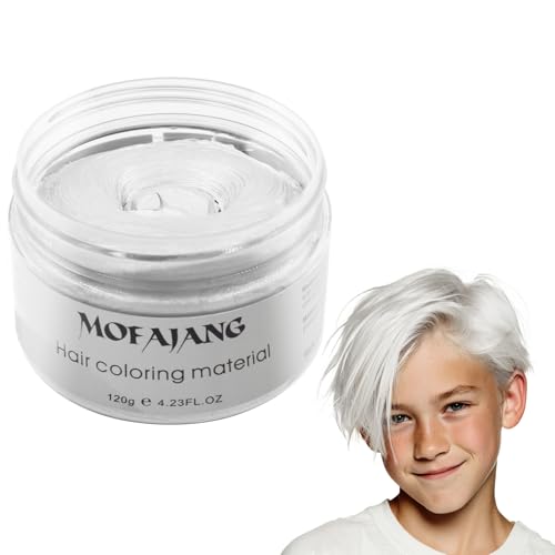 Image of White Hair Color Wax Pomades 4.23 oz - Natural Hair Coloring Wax Material Disposable Hair Styling Clays Ash for Cosplay, Party (White) (Pack of 2)
