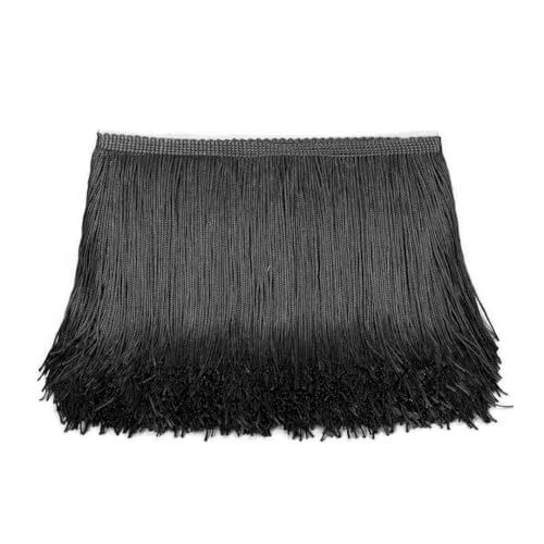 Cinta Decorativa De Seda Con Flecos - 10 Yardas De Longitud 15 Cm Para Manualidades, Ropa, Disfraces, Decoración, Baile Para Coser Negro