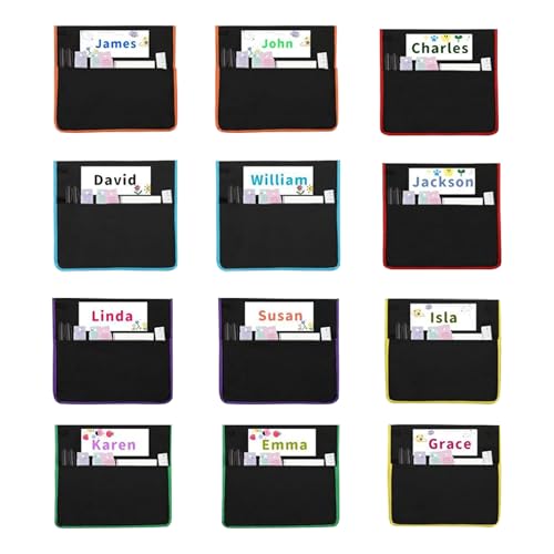 Poches de chaise pour salles de classe : lot de 12 organisateurs lavables avec porte-nom - 2