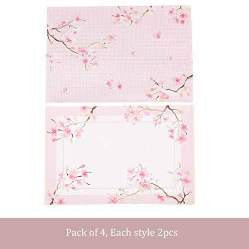 Placemat Woven Vinyl Placemats Plastic Placemats Wipeable Washable Kitchen Dining Table Mat Outdoor Placemats Non Slip Heat Stain Resistant, Pink, Table Mats Set Of 4,Gift For Mom #TOP1