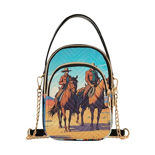 Cowboys Horses Desert Womens Shoulder Purse Fun Chain Strap Phone Wallet Handbag Quilted Zipper Ladies Clutch Satchel
