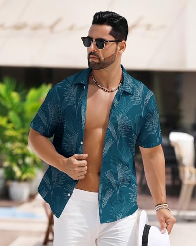 Men's Hawaiian Shirt Short Sleeve Tropical Button Down Stretch Wrinkle Free Casual Beach Vacation Summer Shirt4