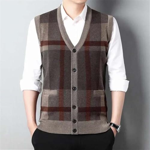 Men's V-Neck Plaid Cardigan Sweater Knit Vest Button Down Casual Thickened Pullover2
