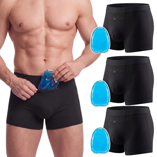 Unittype 3 Pack Vasectomy Underwear with 3 Cold Pack Vasectomy Jock Strap for Men Gifts Testicular Support (Medium) Black