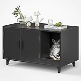 STARY Hidden Cat Litter Box Enclosure Furniture with Scratching Mat, Black