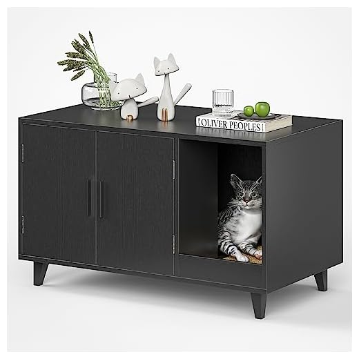 STARY Hidden Cat Litter Box Enclosure Furniture with Scratching Mat, Black