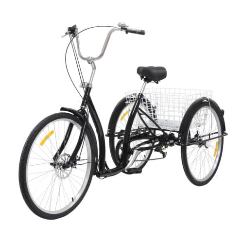 biusgiyeny Triciclo de 26 pulgadas para adultos 6 velocidades 3 ruedas bicicleta triciclo con cesta de la compra Triciclo Ciudad Triciclo ocio bicicleta Trike Bike Negro