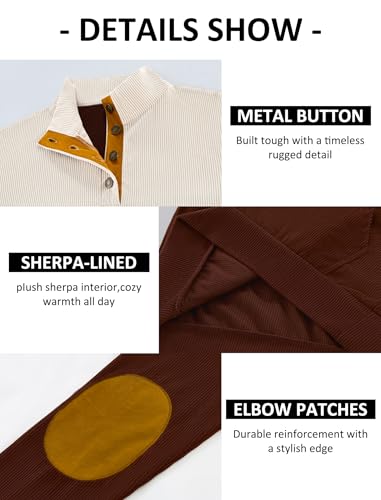 APTRO Men's Corduroy Sweatshirt Long Sleeve Pullover Sweaters with Kangaroo Pocket, Soft Mock Neck, 1/4 Button Casual Top4