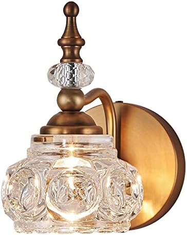 ZILANL Vintage Wall Sconces, 1-Light Wall Lighting with Crystal Glass Shade, Matte Brushed Antique Brass Finish, Crystal Wall Light, Wall Lamp for Bathroom, Bedroom,Hallway(G9 Base)