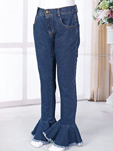 FEESHOW Girls Kids Flare Pants Bell Bottoms Jeans Youth Denim Leggings Ruffle Hem Baggy Trousers4