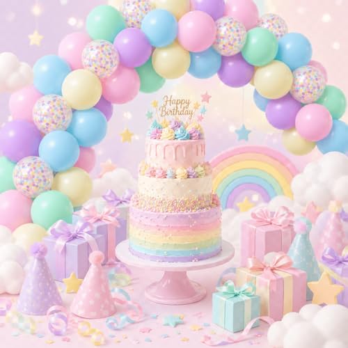 Image of Pastel Balloons for Birthday Party Decorations- 12 Inch Yellow Green Pink Blue Purple Sprinkle Confetti Pastel Rainbow Latex Balloon Bulk 42Pcs for Baby Shower,Easter,Pastel Theme,Fancy Whimsy Decor