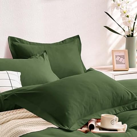 ETDIFFE 2 Pack Standard Size Pillow Shams Set, Soft Microfiber Pillowcases for Bed, 20x26 Inch, Solid Dark Olive Green Cover