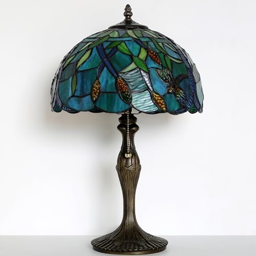 Image of Tiffany Table Lamp Stained Glass Reading Lamp Green Dragonfly Style