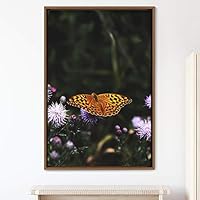 Framed Canvas Wall Art Butterfly Expressive Farmhouse/Country Home Office Insects Lake Multicolor Photography - 16x24 inches