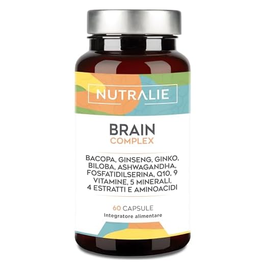 Nootropico naturale potente - Memoria - Concentrazione - Energia - Agilità mentale - Ginkgo Biloba, Bacopa Monnieri, Colina, L-Tirosina, Ginseng + Vitamine - Brain Complex - 60 Capsule