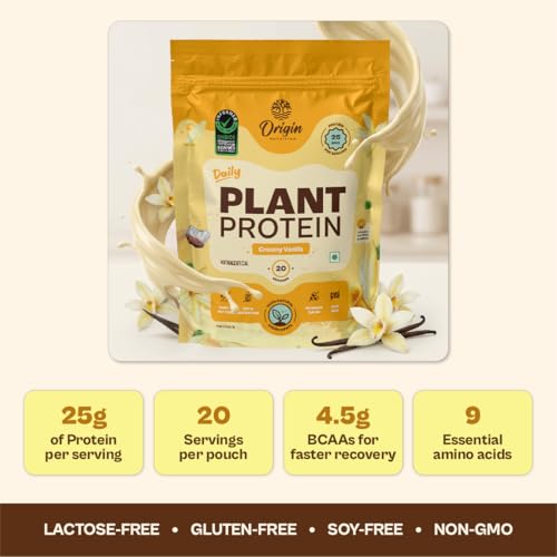 Image of Origin Nutrition 100% Natural Plant Based Protein Powder, 792 gm, Ranked Best Vegan Protein, European Pea Protein Isolate & Pumpkin Seed, Vanilla Flavour with 25g per Protein Per Serve