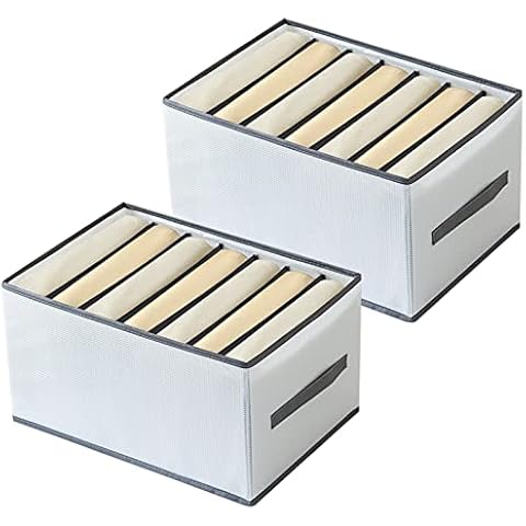 Bekeify 2 Pcs Wardrobe Clothes Organizer Firmly Upgrade Foldable Clothes Drawer Organisers Clothes Storage Boxes Jeans Storage Organizer, 7 Grids Washable for Trousers, Leggings, T-shirt Cover