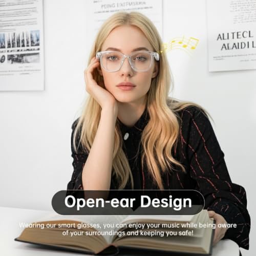 Image of Smart Glasses for Women, Bluetooth Glasses with Transparent Frame | Photochromic Lenses Touch Control Voice Assistant Open-Ear Audio Hands-Free Calls Lightweight Comfortable for Work Relax