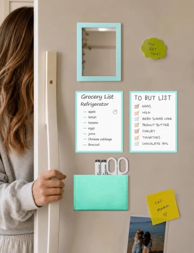 Image of Mymazn Magnetic Locker Mirror for School Locker, 5pcs Locker Accessories Kit with Magnetic Mirror, Dry Erase Board, Pen Holder, Locker Magnets for Refrigerator, Office Cabinet (Blue)