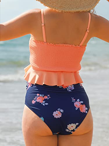 Image of Summer Mae Maternity High Waist Swimsuit Ruffle Hem Bikini Bathing Suit Shirred Bandeau Two Piece Pregnancy Swimwear