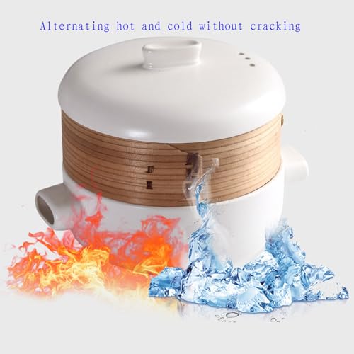 Cuiseur vapeur en faïence antiadhésif et cocotte céramique multicouche 2L