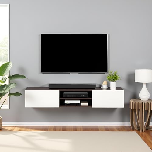 Image of FURNEASER Sasia Modern Wall Mounted TV Unit for 32 /42 /55 Inch TV | Floating Entertainment Unit with Storage | Engineered Wood TV Cabinet for Living Room | TV Stand with Doors (Wenge & White)