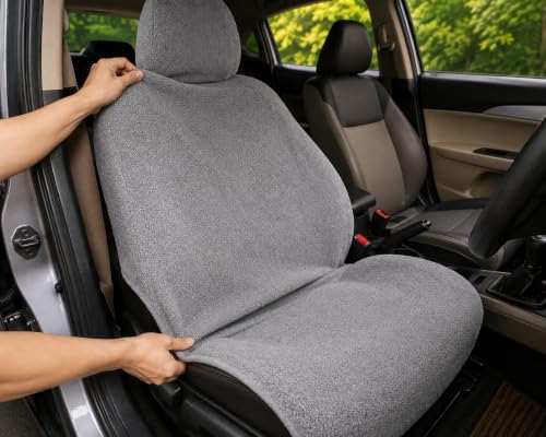 Image of JK Curtains Universal Fit Car Seat Cover Towel for 5 Seater Cars | Soft Plush Fabric Front & Rear Seat Covers with Headrest Covers | Full Seat Coverage | Washable & Reusable | Car Seat Protector
