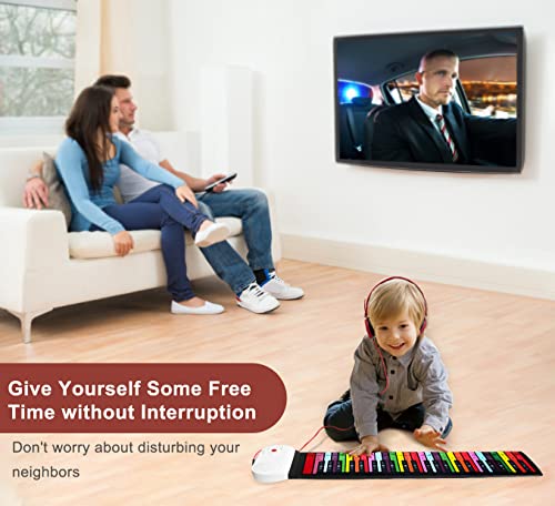 49 Keys Roll Up Piano For Kids Beginner Upgraded Portable Piano Keyboard Mat With Sticker Build-In Speaker Rainbow Color #TOP5