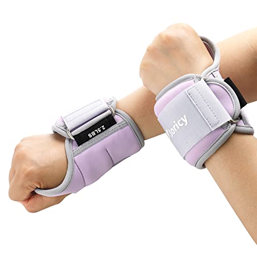 Wrist Weights with Thumb Loops Lock for Women Men 5LBS Pair (2.5 LB Each Weight) Arm Weight Weights Weighted Gloves for Walking Running Strength Cardio Exercises, Purple