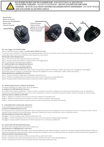 Abzugsbügelschloss mit 3-stelliger Sicherheitskombination | Schloss für Schusswaffen – Airsoft – Luftdruckwaffen | Unfallverhütung | Schnelle Installation | Nicht an geladenen Waffen verwenden