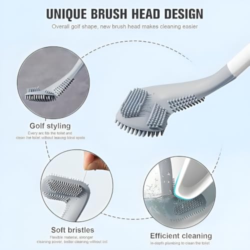 Image of Silicone Toilet Cleaning Brush with Long Handle and Wall Mount Hook, Flexible Toilet Bowl Scrubber for Bathroom Cleaning, Quick Dry Design for Tiles, Corners and Hard-to-Reach Areas, Black, 2pc