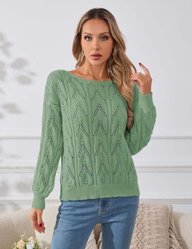 Image of Libsorge Womens Cute Sexy Off The Shoulder Crochet Knit Sweater Fall Winter 2025 Trendy Lightweight Boat Neck Pullover Top