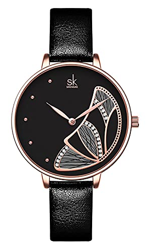 SHENGKE Creative Studded Butterfly Pattern Ladies Dress Luxury Analog Watch for Women (Black Color Dial and Strap) (B09FKBRL21) Amazon Price History, Amazon Price Tracker