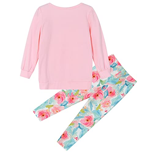 Image of Goodstoworld Toddler Girl Clothing Size 4-5t Year Old Little Girls Cute Vintage 2pcs Girls 5t Outfits Set Clothes Long Pants Sweatshirts Floral Pink