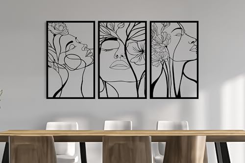 Cuadros Decoracion Salón Modernos XXL - Set de 3 Piezas - Decoracion Pared Dormitorio - Cuadros Decorativos - Decoracion Hogar Moderno - 1500x800 mm, Rostros de Mujeres + Cuadro Individual Incluido