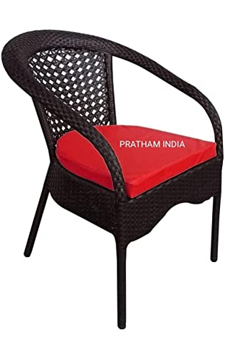 Image of India 2+1 Outdoor Indoor Patio Furniture Set - Rattan Chair Conversation Set for Poolside, Lawn, Swingarea, Balcony, Garden (Brown & Red)