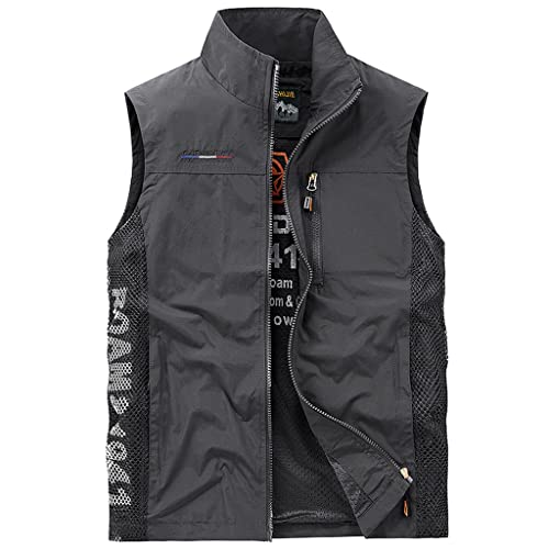 Gilet pour homme printemps et automne veste sans manche multi-poches noir L