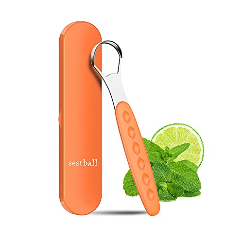 New Version Tongue Scraper Cleaner for Adults &amp; Kids, Medical Grade Metal Tongue Brushes Set for Fresh Breath Dental Eliminate Bad Breath in Seconds (Orange)