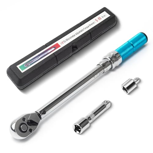 HAIMAYEE 3/8” Chiave Dinamometrica 5-60Nm con Asta di Prolunga da 75 mm,Adattatore da 3/8 - 1/4,Precisione Errore ±4%,Per Cambio Candele Biciclette,Motociclette e Auto