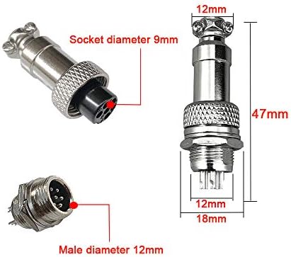 QitinDasen 8Pcs Premium 6 Pin GX12 Aviation Connector, 5A 12mm Thread Male Female Panel Metal Aviation Wire Connector Plug Socket, with Rubber Protector Cap and Phillips Screwdriver