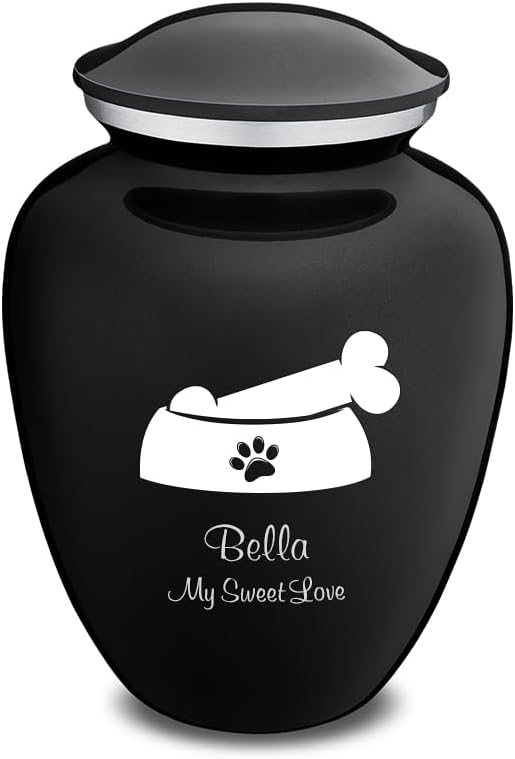 Geturns Embrace Personalized Dog Bowl Urn for Small Pets I Black Pet Paw Cremation Urns for Dogs I 44 lbs