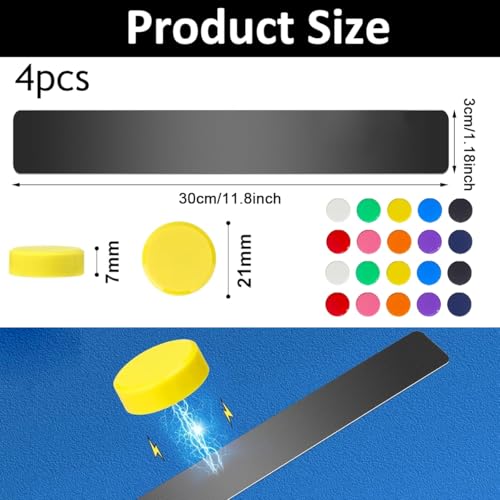 Image of Climberty 4 Pack Stainless Steel Magnetic Board Strip Memo Message Magnetic Board with 20 Pcs Color Magnets Self Adhesive Notice Bulletin Bar Board for Home, Office, Photo Wall, Fridge - Black