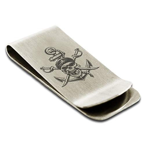 Stainless Steel Pirate Skull Anchor & Cross Swords Money Clip Credit Card Holder
