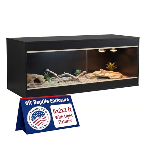 Crawl Creations 180 Gallon Reptile Enclosure Made in USA 72 x 24 x 24 Bearded Dragon Tank with Sliding Acrylic Doors Large Terrarium for Leopard Geckos Snakes Lizards & Tortoises - Black